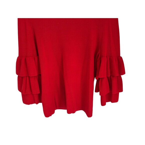J. Mclaughlin Merino Wool Sweater Top Red ruffled sleeves Size Large - Picture 4 of 10